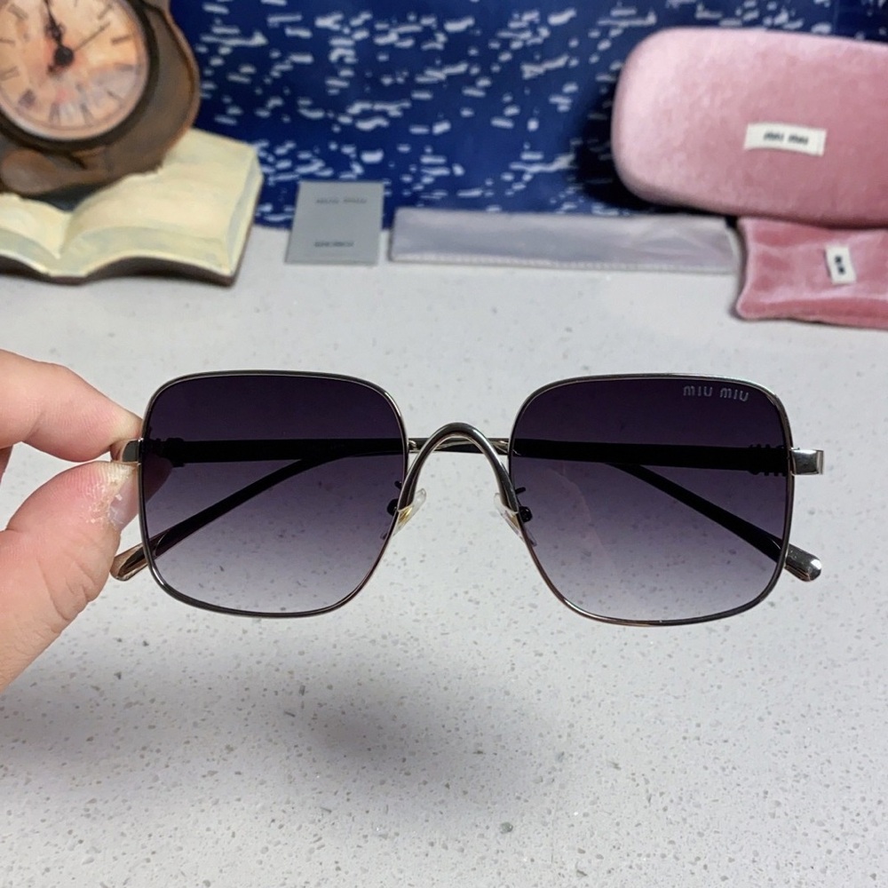 Miu Miu Silver Frame Sunglasses Purple Lens Oversized - Picture 2 of 10